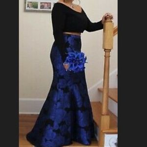2 piece black and blue prom dress